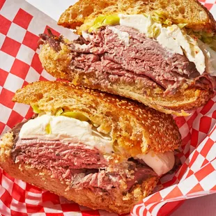 The House Roast Beef - Roast Beef Sliced Thin, Fresh Mozzarella, Mayo &amp; Hot Peppers on Garlic Bread