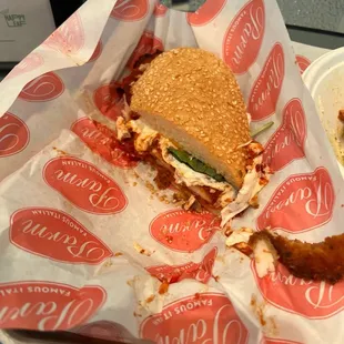 Chicken parm sub.  Bread wasnt toasted, soft bread with hot chicken, sauce and cheese