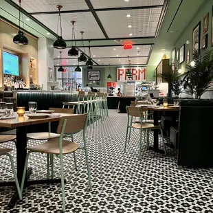 tables and chairs in a restaurant