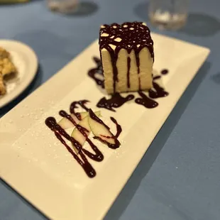 a piece of cake on a white plate
