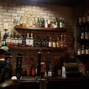 shelves of liquor bottles