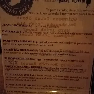 menu