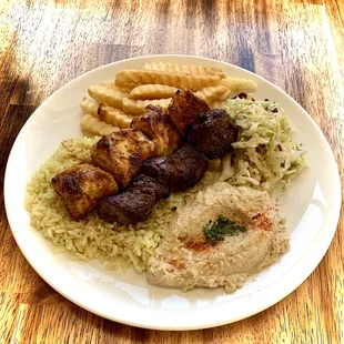 Chicken and Beef Shish Kebab plate