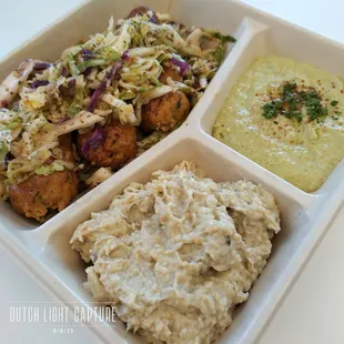 Chicken Lule Jack Salad Plate with spicy hummus and eggplant.
