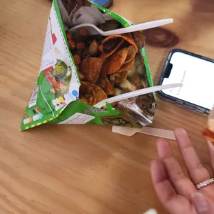 a person eating a snack