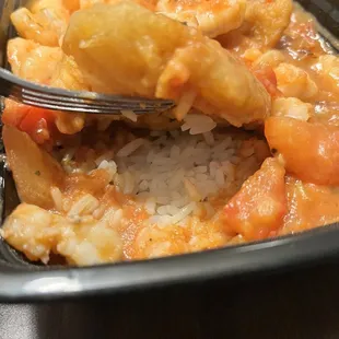 Catfish Lorell  (Catfish over rice with shrimp on top.)