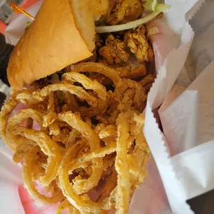 Onion rings with half oyster poboy