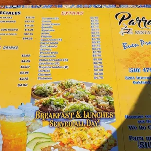 the menu for the restaurant