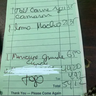 The drink receipt