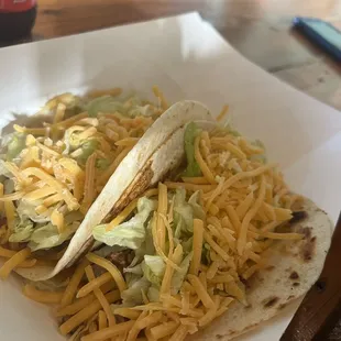 2 tacos (flour tortilla with amazing ground beef!)