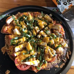 Caprese pizza plus chicken and balsamic vinaigrette.  Amazing!!!!