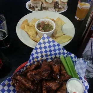 Asian wings, pulled pork sliders