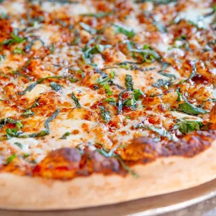 a closeup of a pizza