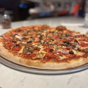 Pepperoni, Italian sausage, olives and mushrooms