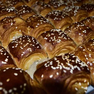 a tray of freshly baked croissants