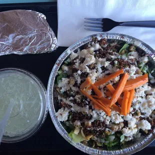 Red Quinoa salad with shawarma chicken ( chicken is $2 extra ) perfect meal post leg day at the gym :)