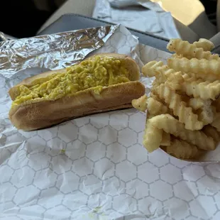 Slaw dog and fries.