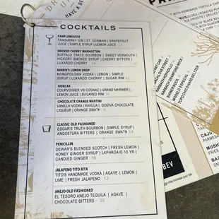 a menu for a cocktail