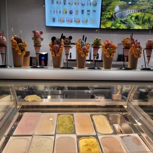 a variety of ice creams in a display case