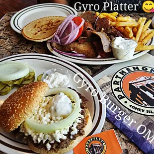 Happy National Cheeseburger Day  Gyro Burger topped with Feta Cheese  WOWED n Gyro Platter Double Meat