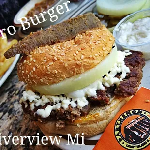 Gyro Diced with Fresh Hamburger Meat topped with Feta Cheese n Onion  Happy National Cheeseburger Day, a special request