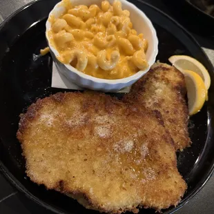 Pork Schnitzel w beer cheese mac &amp; cheese