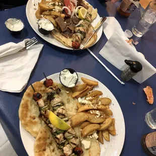 two plates of food on a table