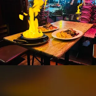 Saganaki Flambe , Gyro Platter/ Gyro Sandwich
