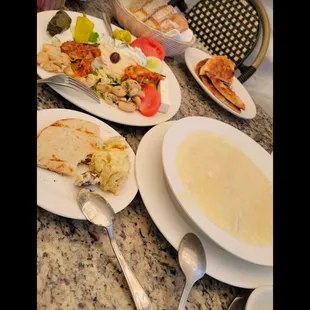 Avgolemono bowl , Cold Appetizers For Two pita bread,