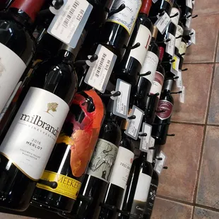 a wall of wine bottles