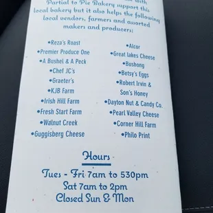 Menu back, showing thier love for local