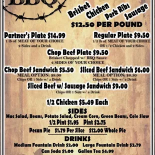 the menu for the bbq