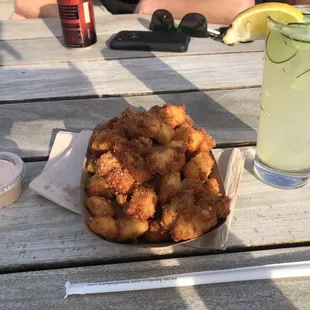 Cucumber Collins ($8) and Cheese Curds ($8)