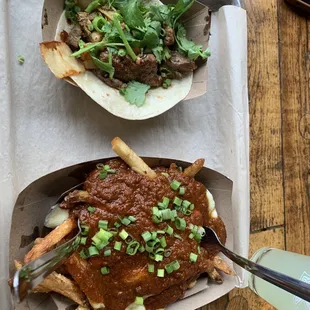 Masala Poutine and Bulgogi Taco