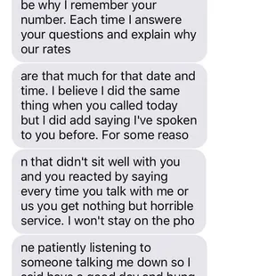 Text received after being hung up on and left a VM asking a manager to call me back