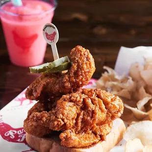 Hot Chicken Tenders, Piggy Chips, &amp; Boozy Slushy