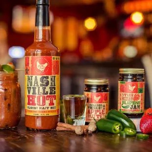 Have &apos;em here and take &apos;em home! Nashville Hot Bloody Mary Mix, Strawberry-Jalapeno Jam, and Cinnamon Whiskey Apple Butter!