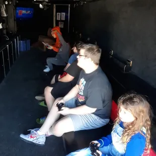 Kids playing in the game truck