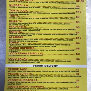 Is menu party loco's tacos