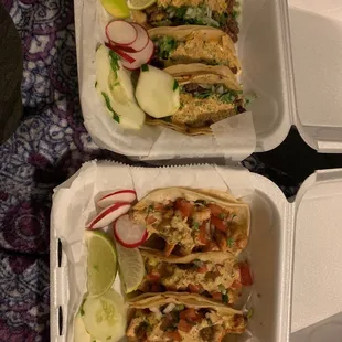 Shrimp tacos and steak tacos with shrimp sauce