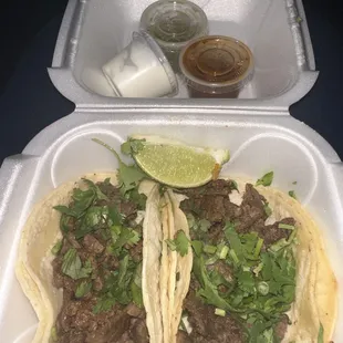 Red sauce, green sauce and sour cream added on side!