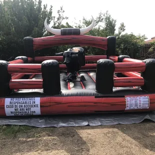 Mechanical Bull set up in the backyard