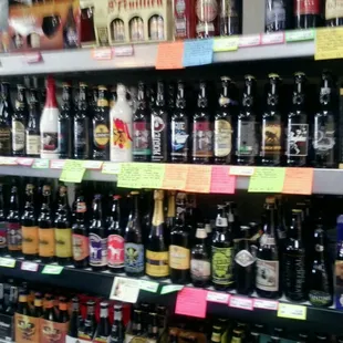 So many beers, ales and lambics and stouts and so little time! Best selection I have seen around these parts!