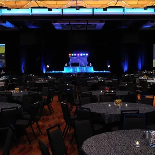 Two 10' video screens for large rooms. DJ set up with LED lighting effects. Clean and cool.