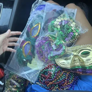 mardi gras masks, beads
