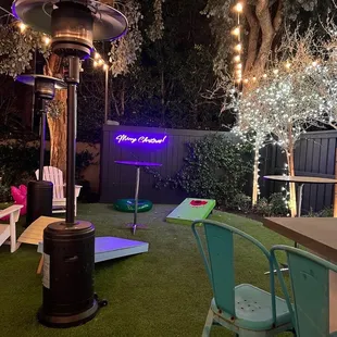 Patio Heaters and Cocktail Tables Setup