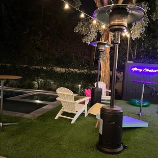 Patio Heaters and Cocktail Tables Setup