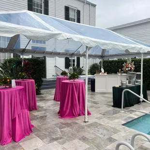 Hot Pink Vlevet Linens and custom white bar