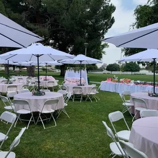 Tables with umbrellas