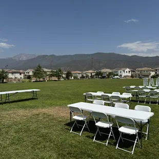 Marquee Letters, tables, and standard white chairs